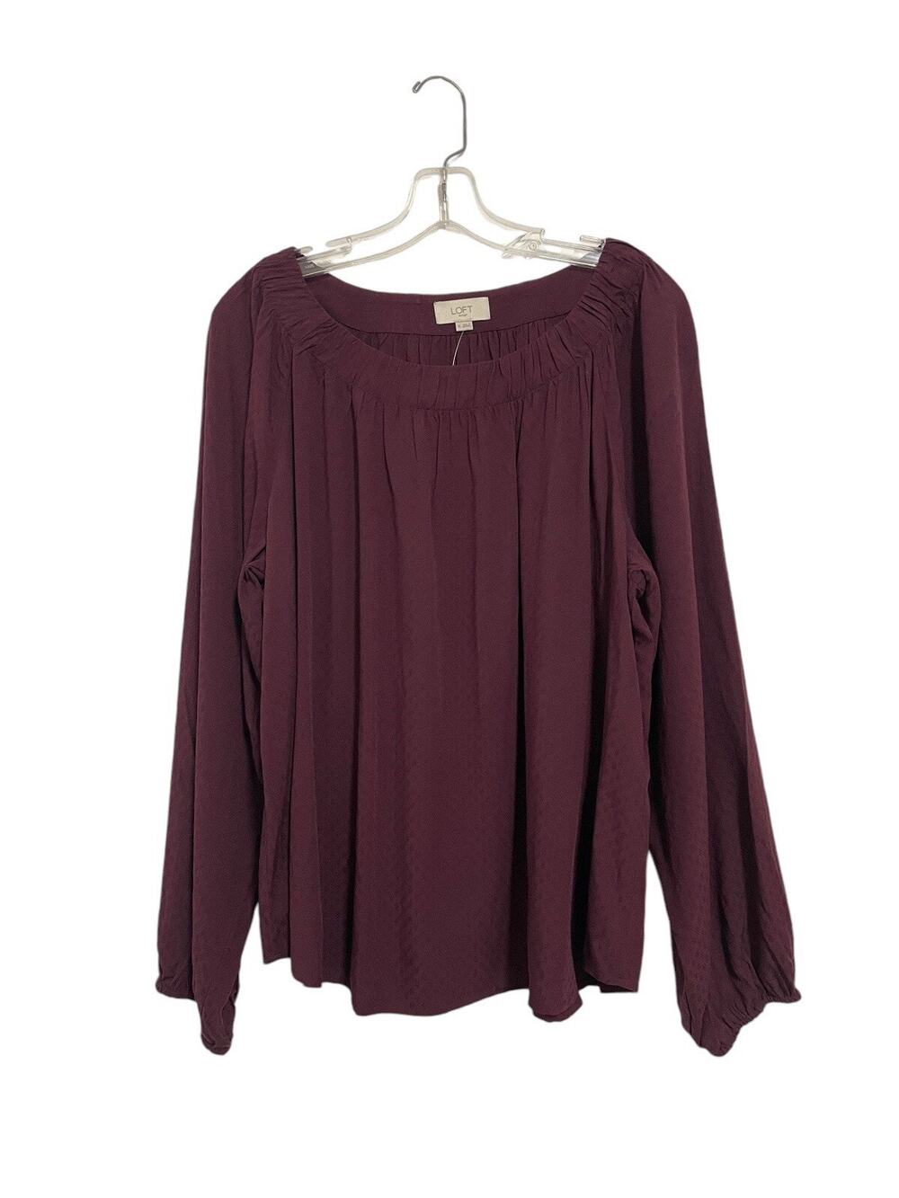 NWT Loft Womens XL Eggplant Purple Balloon Sleeve Round Neck Rayon Top